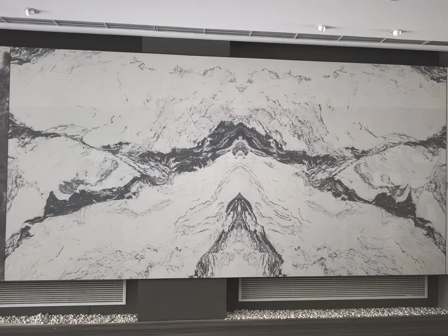 Zhongjing Crystal Gorgeous Board — digital-print marble texture panel with spec sheet overlay